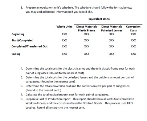  3. Prepare an equivalent unit's schedule. The schedule should follow the