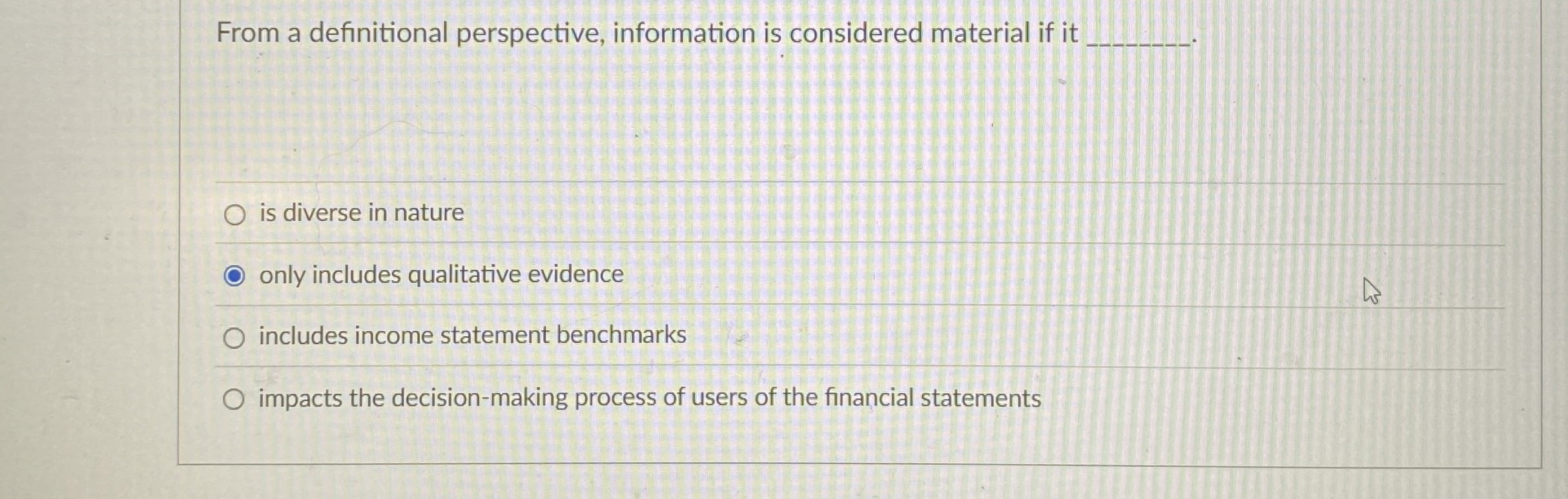  From a definitional perspective, information is considered material if it .