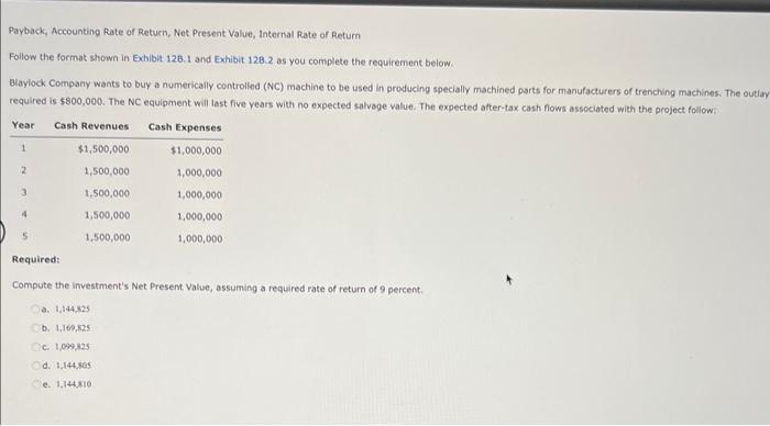  Payback, Accounting Rate of Return, Net Present Value, Internal Rate of