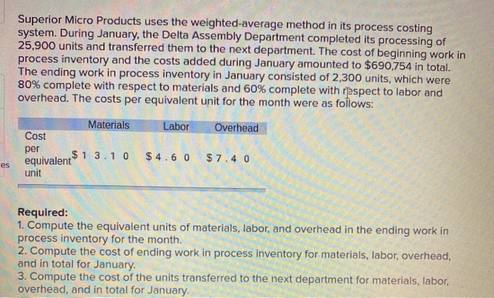  Superior Micro Products uses the weighted-average method in its process costing