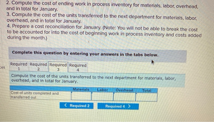 work in process inventory and the costs added during January amounted to