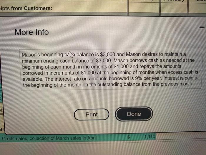 budget for Mason Company for January, February and March. (Complete all inpu