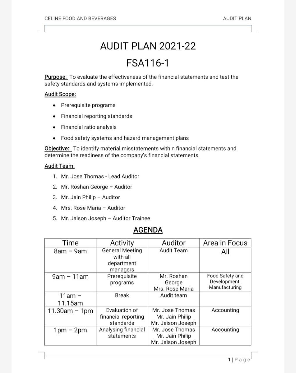 Prepare an audit plan Go through ST , and do it accordingly
