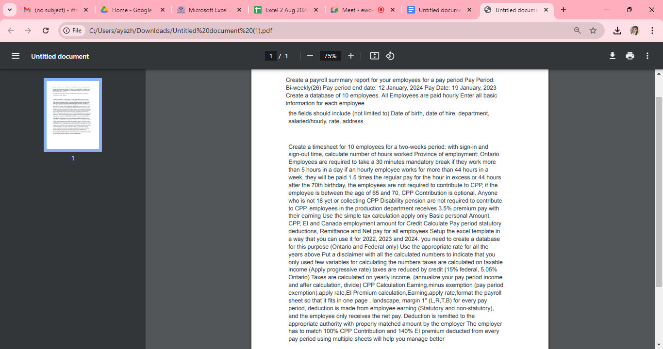  plz help me Create a payroll summary report for your employees