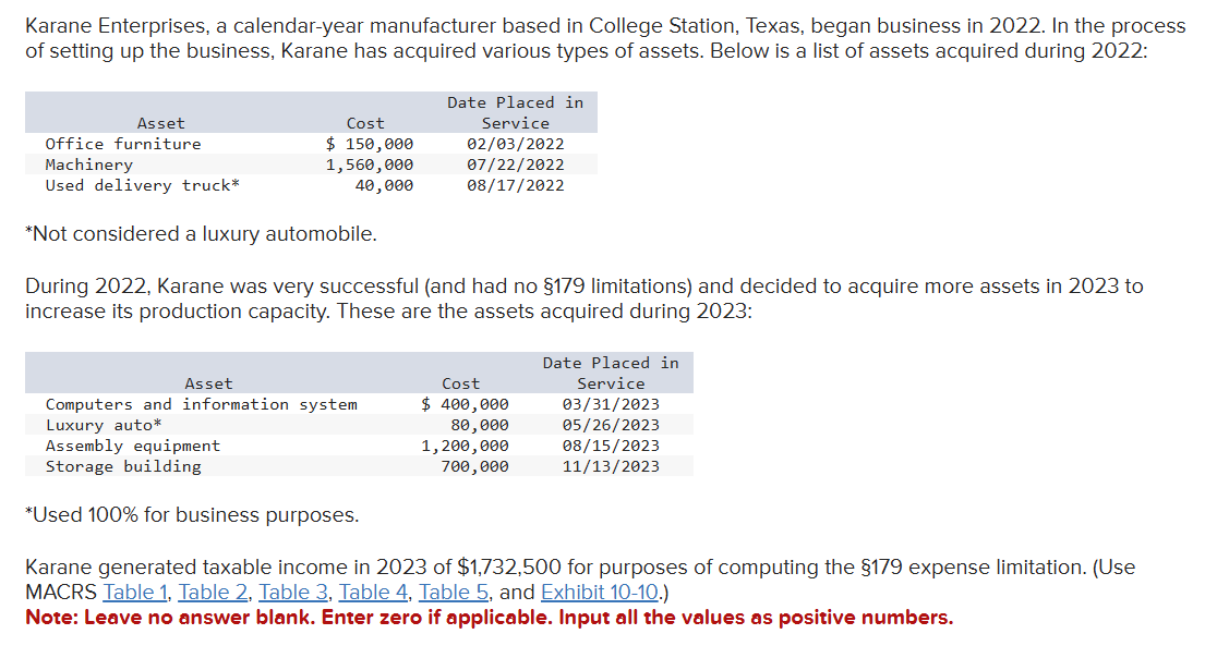  a. Compute the maximum 2022 depreciation deductions, including $179 expense (ignoring