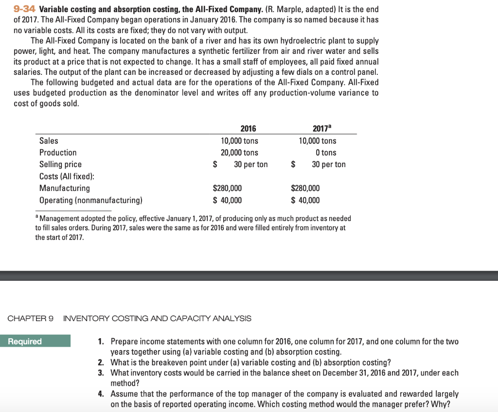 9-34 This is ONE question. Please read and answer ALL parts of