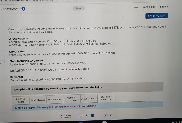 please show working for the shipping summary .thank you Help Save