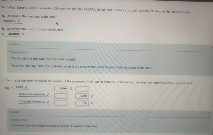  Same Day Surgery Center received a 120-day, 6% note for $36,000,