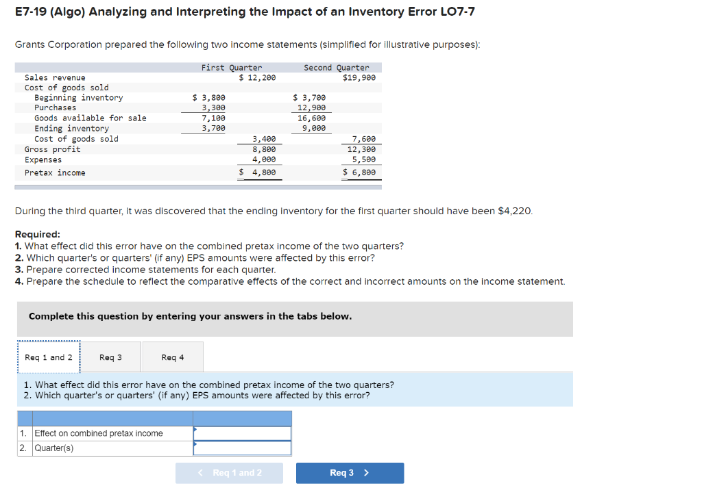 Please show formulas and work. please use excel format. E7-19 (Algo) Analyzing