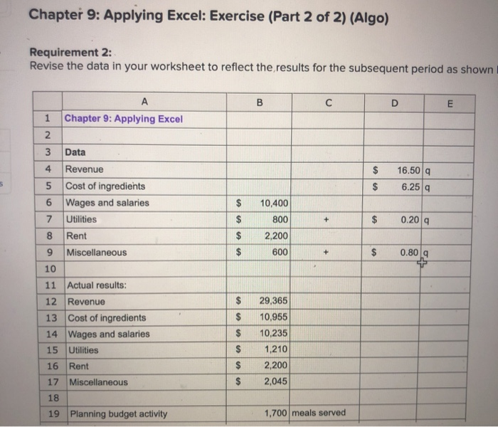  Chapter 9: Applying Excel: Exercise (Part 2 of 2) (Algo) Requirement