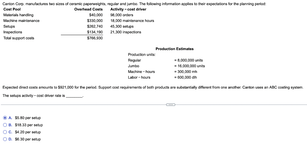 Please choose the correct answer. Expected direct costs amounts to $921,000 for
