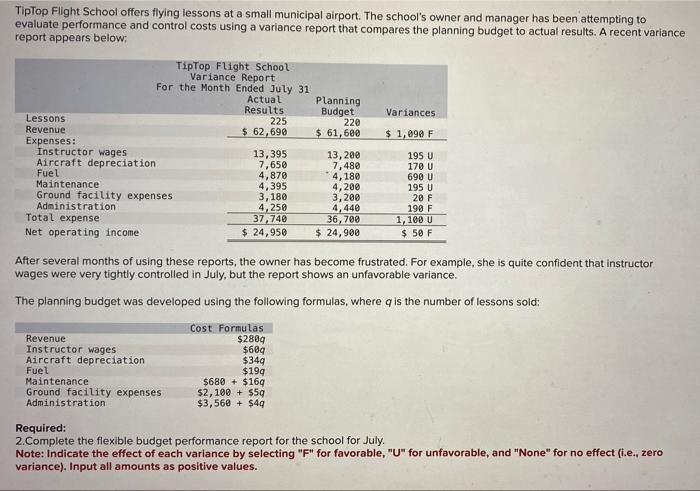 Q3) pleaseeee help. Instructions first picture Tiptop Flight School offers flying lessons