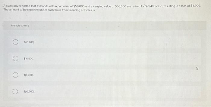  A compary reported that its bonds with a par value of