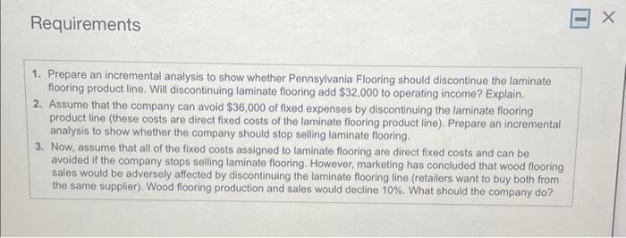 Pennsylvania Flooring should discontinue the laminate flooring product line. Will discontinuing laminate