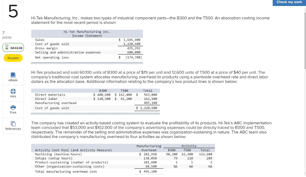 Check my work 5 Hi-Tek Manufacturing, Inc., makes two types of