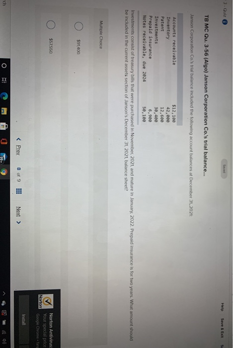  Saved Help Save & Exit TB MC Qu. 3-56 (Algo) Janson