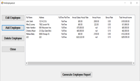 this is visual studio 2022 C# language On the employee list form,