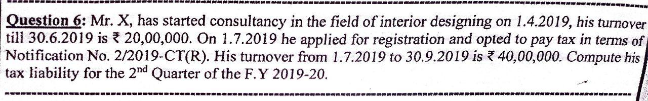  Question 6: Mr. X, has started consultancy in the field of