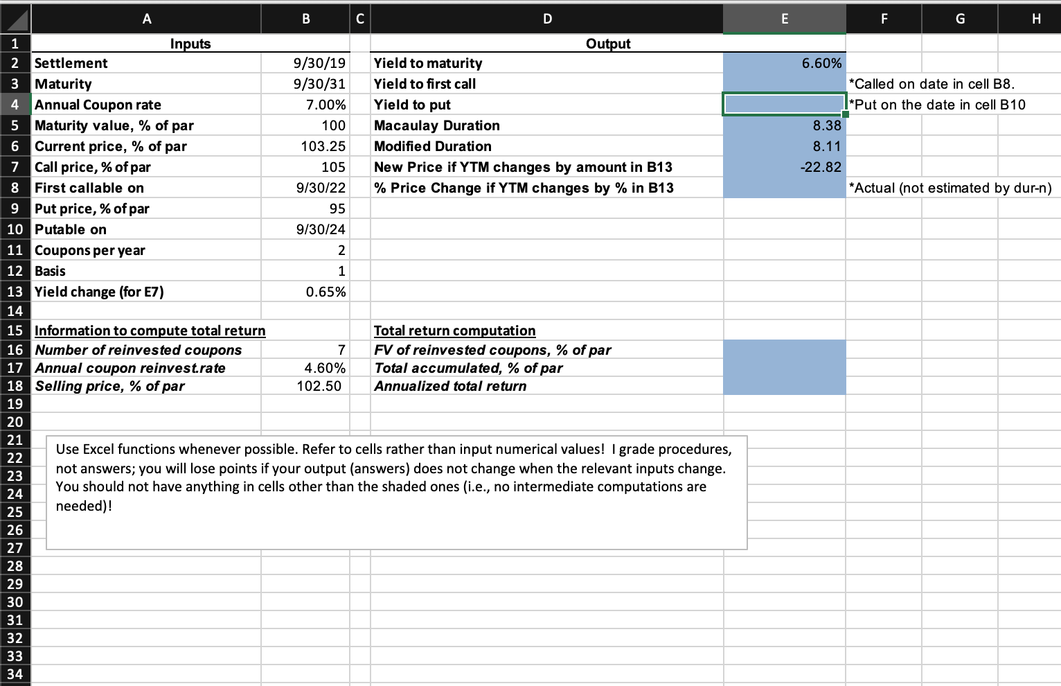 I would also need the New Price if YTM changes by amount