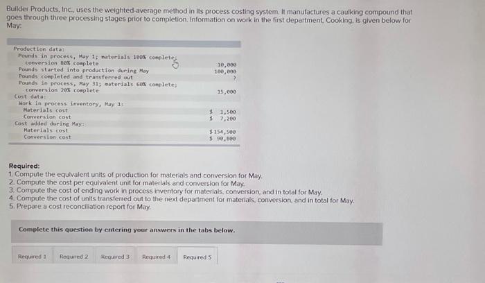 Please answer 1-5 Builder Products, Inc, uses the weighted-average method in its