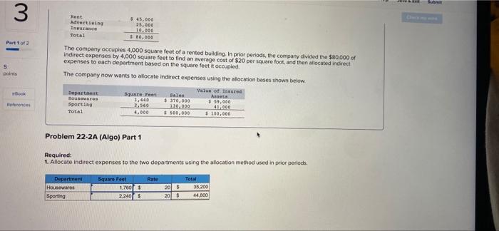 22-2A (Algo) Allocation of indirect expenses to departments LO P2 The following
