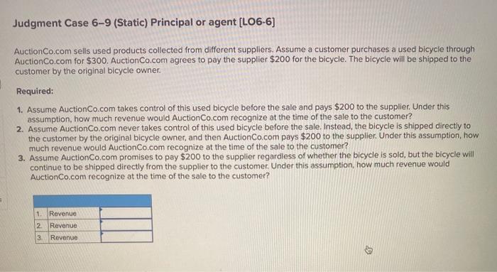  Judgment Case 6-9 (Static) Principal or agent (L06-6) Auction Co.com sells