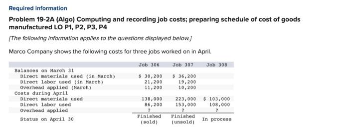 having a hard time with this question Required information Problem 19-2A (Algo)