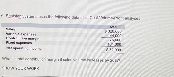 please help solve 6. Schister Systems uses the following data in its