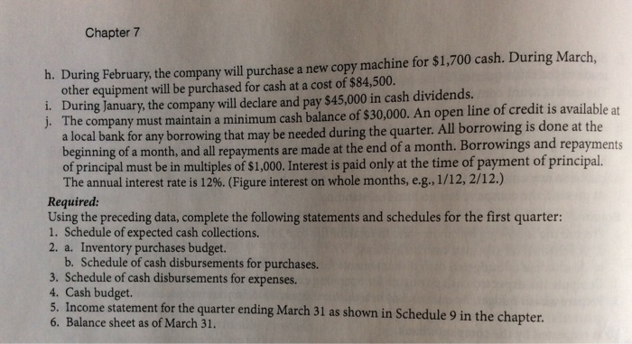 its master budget on a quarterly basis. The (2a) following data have