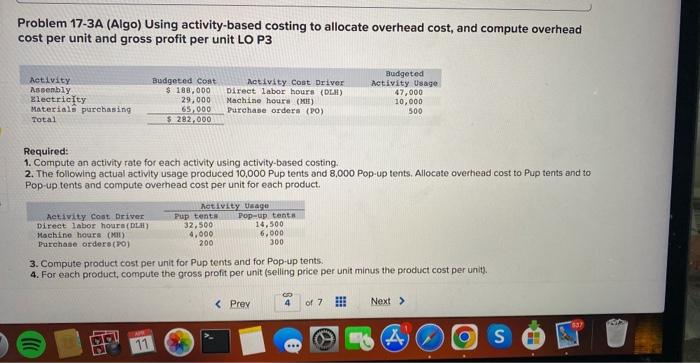 and Pop-up tents. The company budgets $282,000 of overhead cost and 47,000