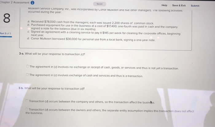  Chapter 2 Assessment Help Save&ExitSubmit Mulkeen occurred during the year service