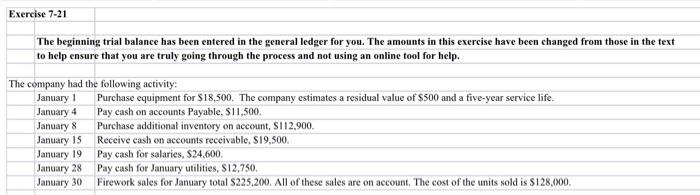 Pay cash for January utilities, $12,750. \\ \hline January 30 & Firework
