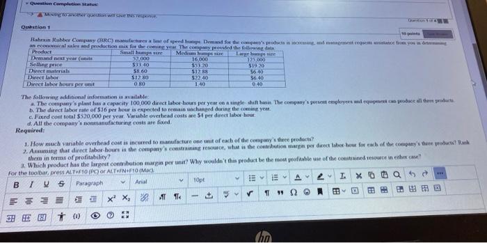 Rubber Company (HRC) manufactus a line of speed hamps Demand for the