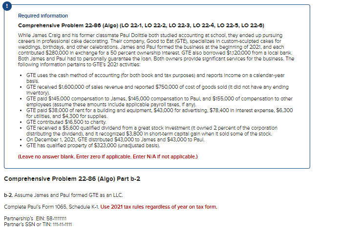  Required Information Comprehensive Problem 22-88 (Algo) (LO 22-1, LO 22-2, LO