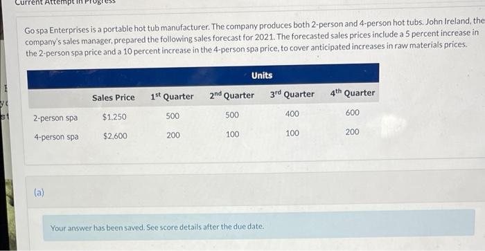  PLEASE HELP PART B!!!! Current Attemptin Gospa Enterprises is a portable