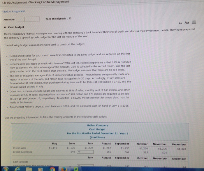  Ch 15: Assignment - Working Capital Management " Back to Assignment