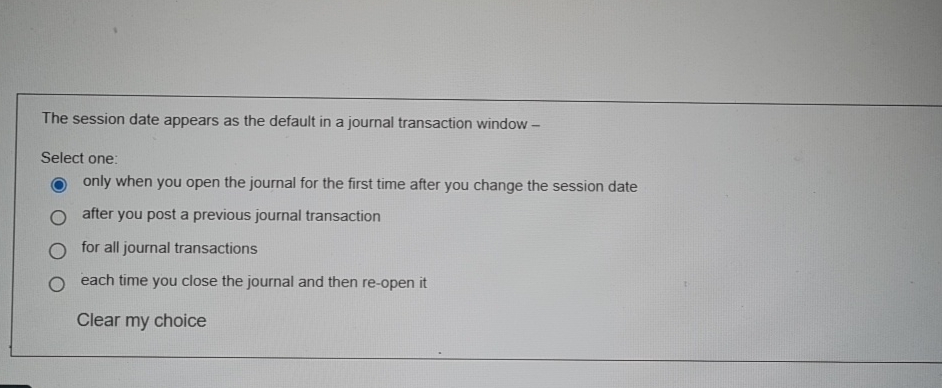  The session date appears as the default in a journal transaction