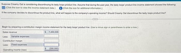 pls help! Data table Suppose Creamy Oat is considering discontinuing its
