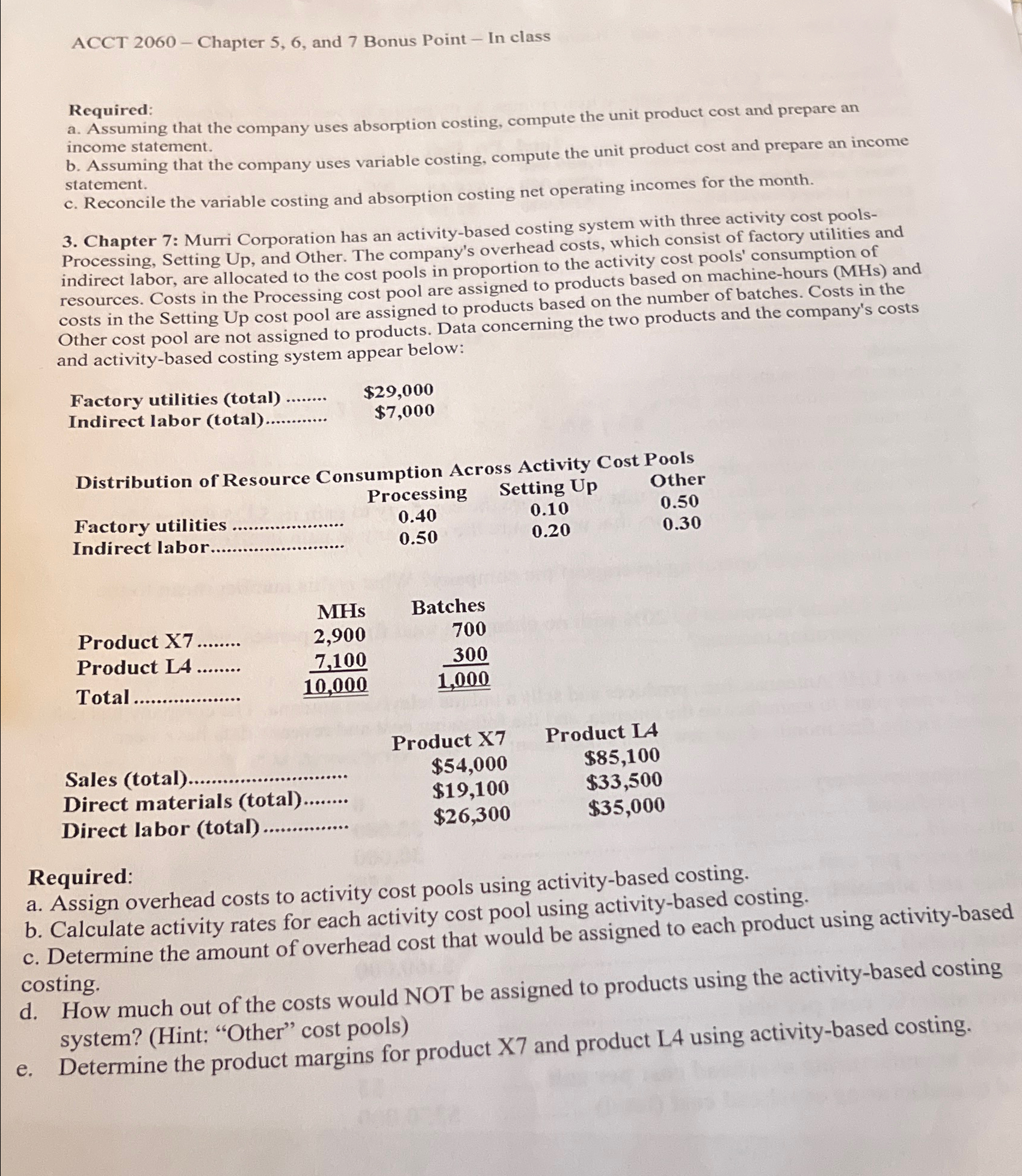  ACCT 2060- Chapter 5,6, and 7 Bonus Point - In class