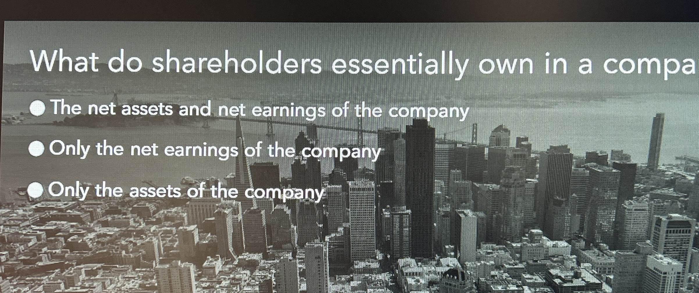  What do shareholders essentially own in a compa The net assets