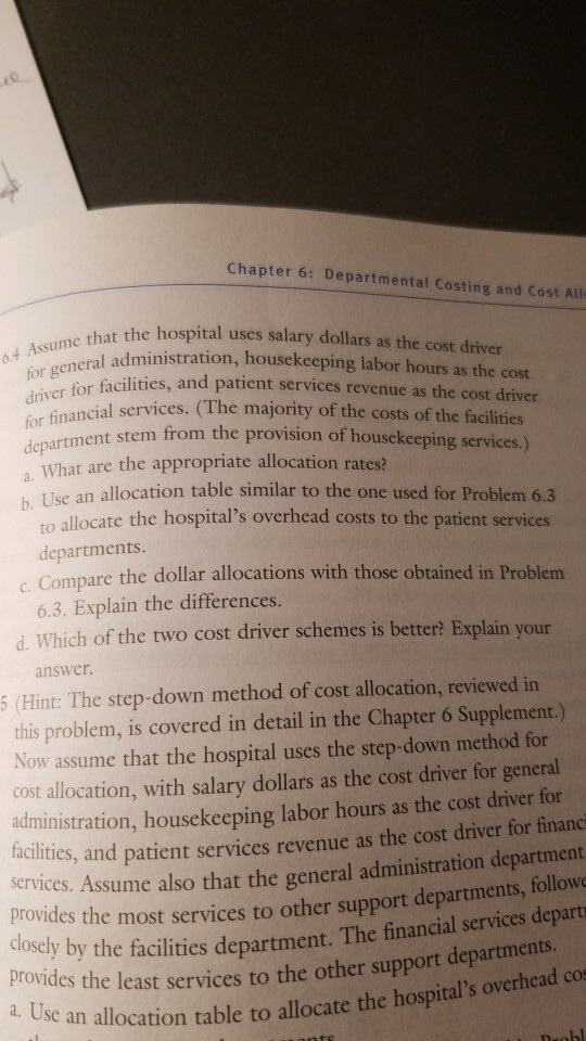 I need help solving problem 6.4 of chapter 6 Chapter 6: Departmental