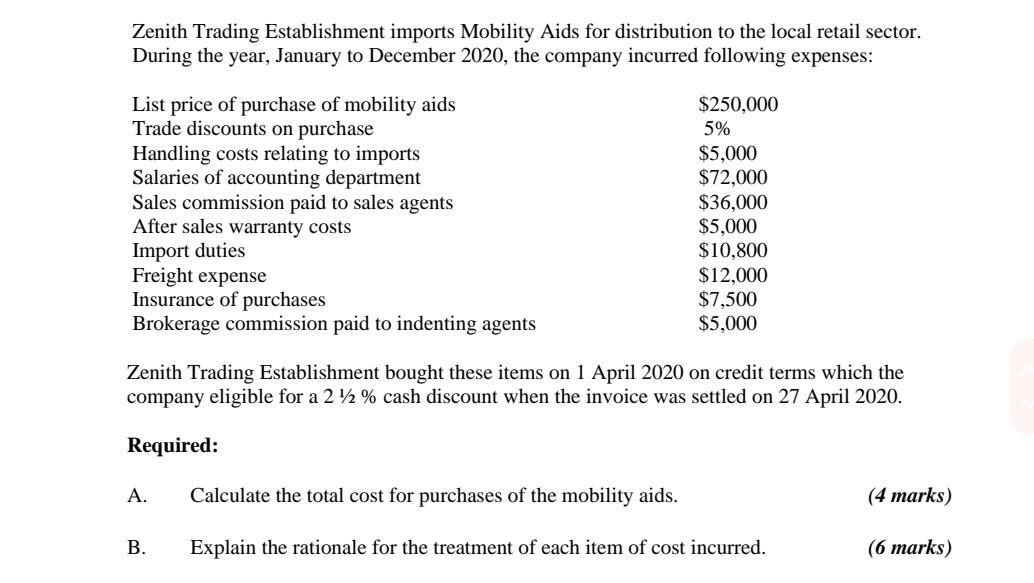 Please type answer Zenith Trading Establishment imports Mobility Aids for distribution