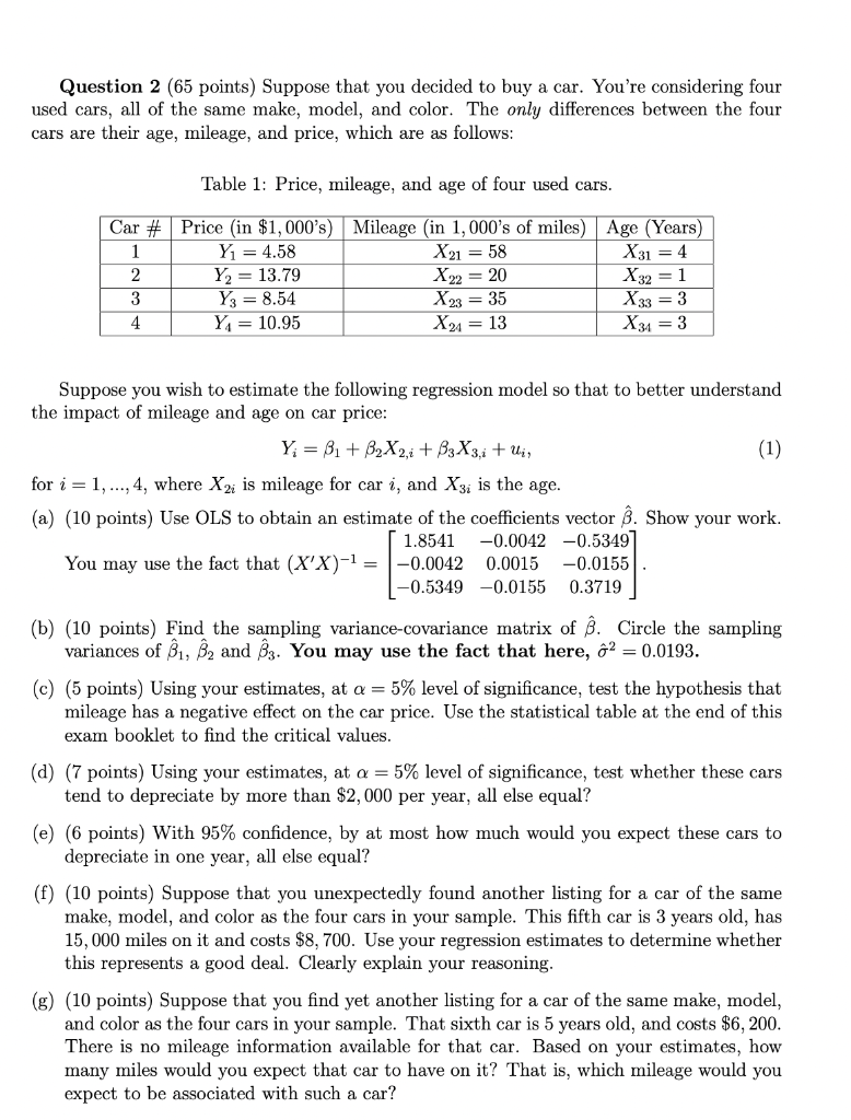  Need help with f and g!!! Question 2 (65 points) Suppose