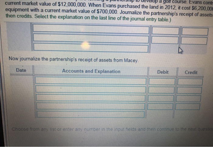are forming a partnership to develop a golf course Evans contributes cash