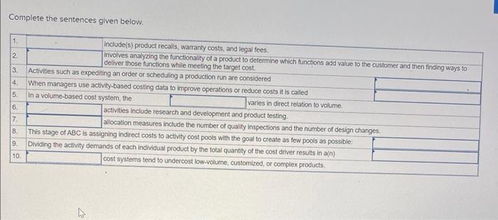 hw Complete the sentences glven below