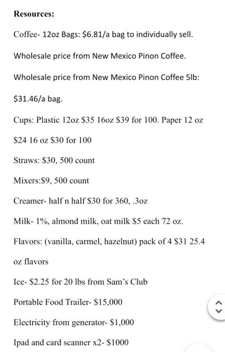 start up costs, pricing, and most important, a proforma financial statement. Go