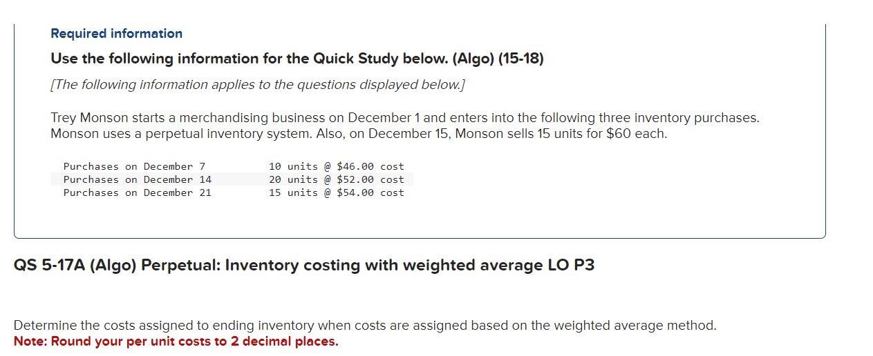  Required information Use the following information for the Quick Study below.