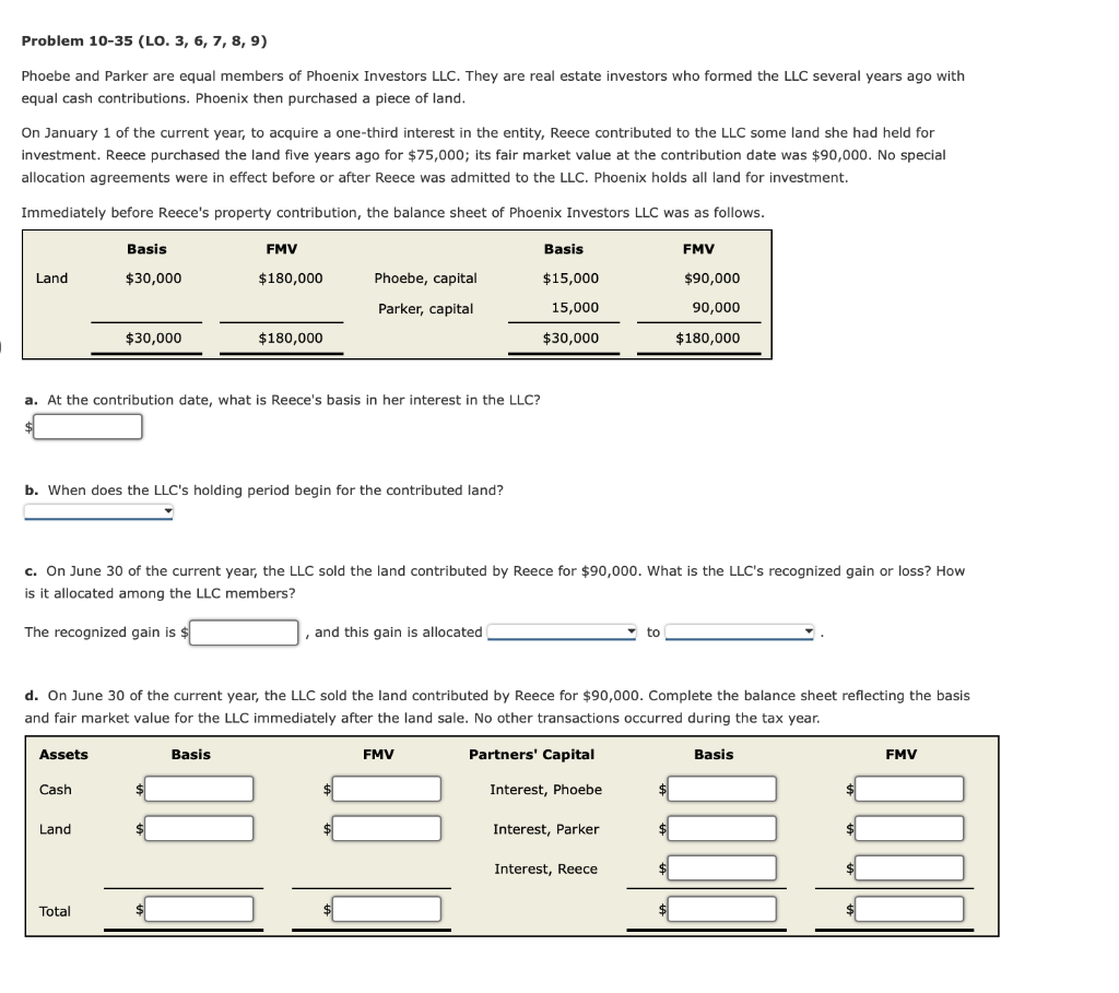  Problem 10-35 (LO. 3, 6, 7, 8, 9) Phoebe and Parker