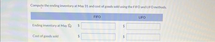 show the following for the month of May, in which 70 units