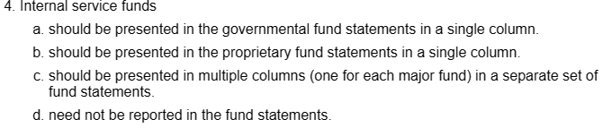  Internal service funds a. should be presented in the governmental fund